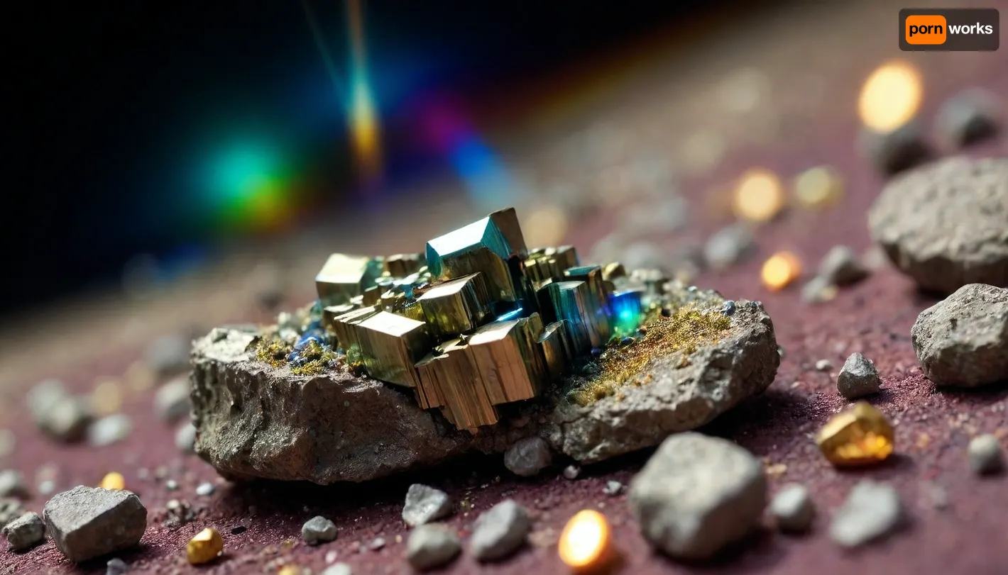microscope macro zoom, (glowing pyrite), miracle, rainbow light circeled in open universe, orbit, rainbow storm, rainbow fire, rainbow air, rainbow earth