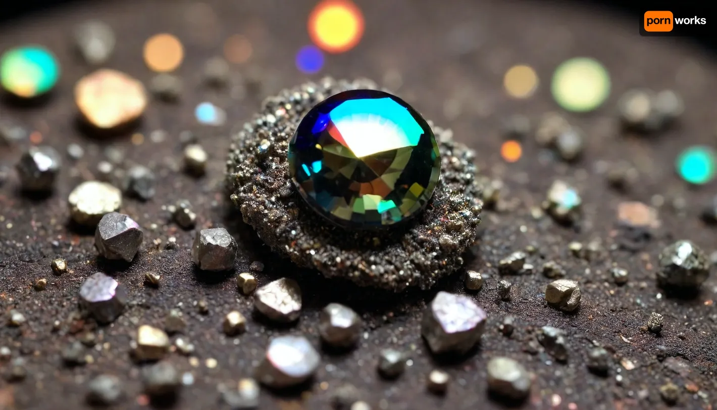 microscope macro zoom, (glowing pyrite), miracle, rainbow light circeled in open universe, orbit, rainbow storm, rainbow fire, rainbow air, rainbow earth