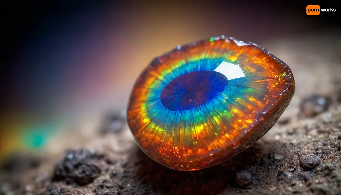 microscope macro zoom, (glowing fire opal), miracle, rainbow light circeled in open universe, orbit, rainbow storm, rainbow fire, rainbow air, rainbow earth