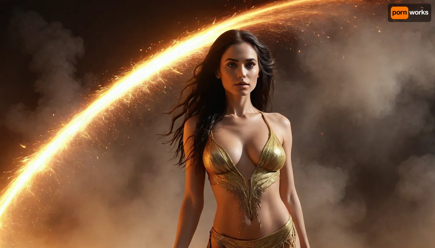 open universe, flying 33 year old dark concentrated egyptian preist, half nude erotic body, firing expensive robe, expensive gold lingery, long black hair dreds in fire, extaticly over planet earth, visible moon, fire halo, stars and fire, unreal atmosphere liquid fire fill all, ((like dream world, visible gold white lights, horizontal layers of glowing smoke, dust, fire particles in air, fire linies, light auras, rainbow flashes)), rainbow lighting, dark, detailed skin texture, focus on realistic face, stunning green eyes