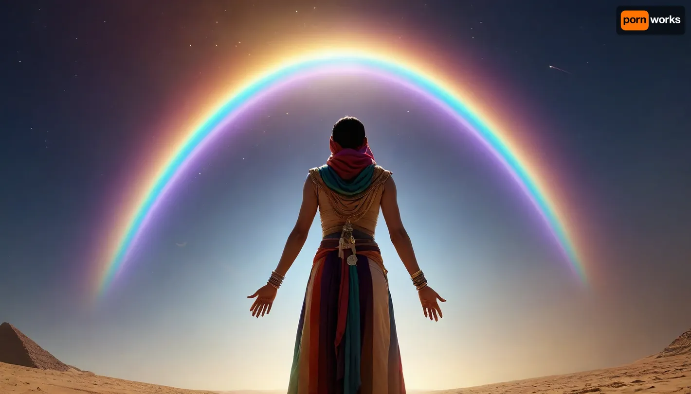 rainbow light, open universe, flying 33 year old dark concentrated egyptian preist