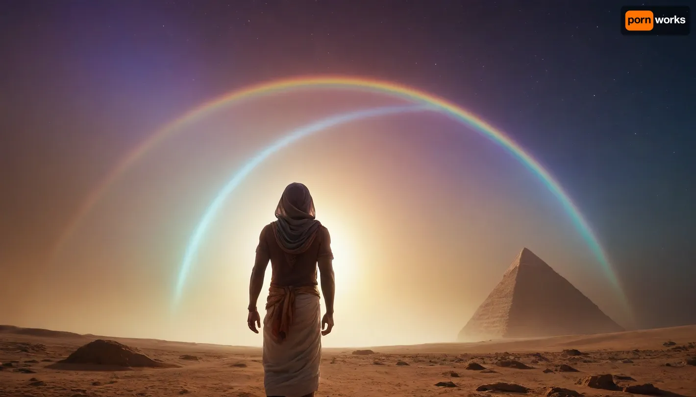 rainbow light, open universe, flying 33 year old dark concentrated egyptian preist