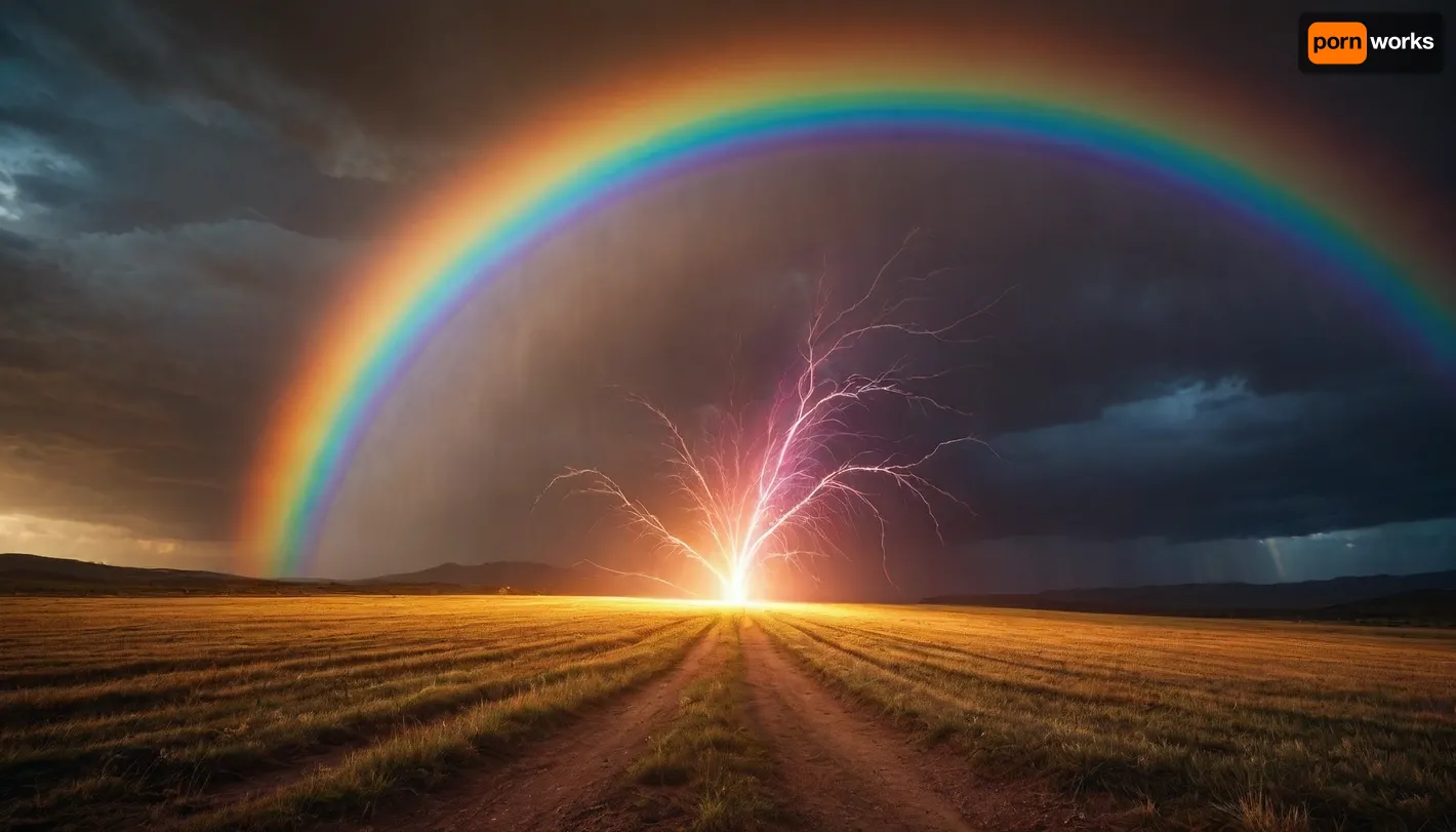 rainbow light circeled in universe, rainbow storm, rainbow fire, rainbow air, rainbow earth