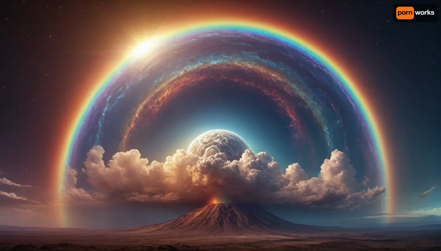 (orbit of eart), hmiracle, rainbow light circeled in open universe, orbit, rainbow storm, rainbow fire, rainbow air, rainbow earth