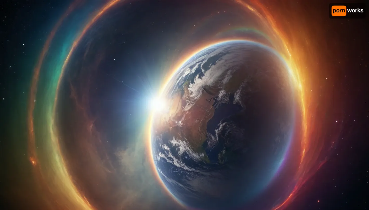 (orbit of eart), hmiracle, rainbow light circeled in open universe, orbit, rainbow storm, rainbow fire, rainbow air, rainbow earth