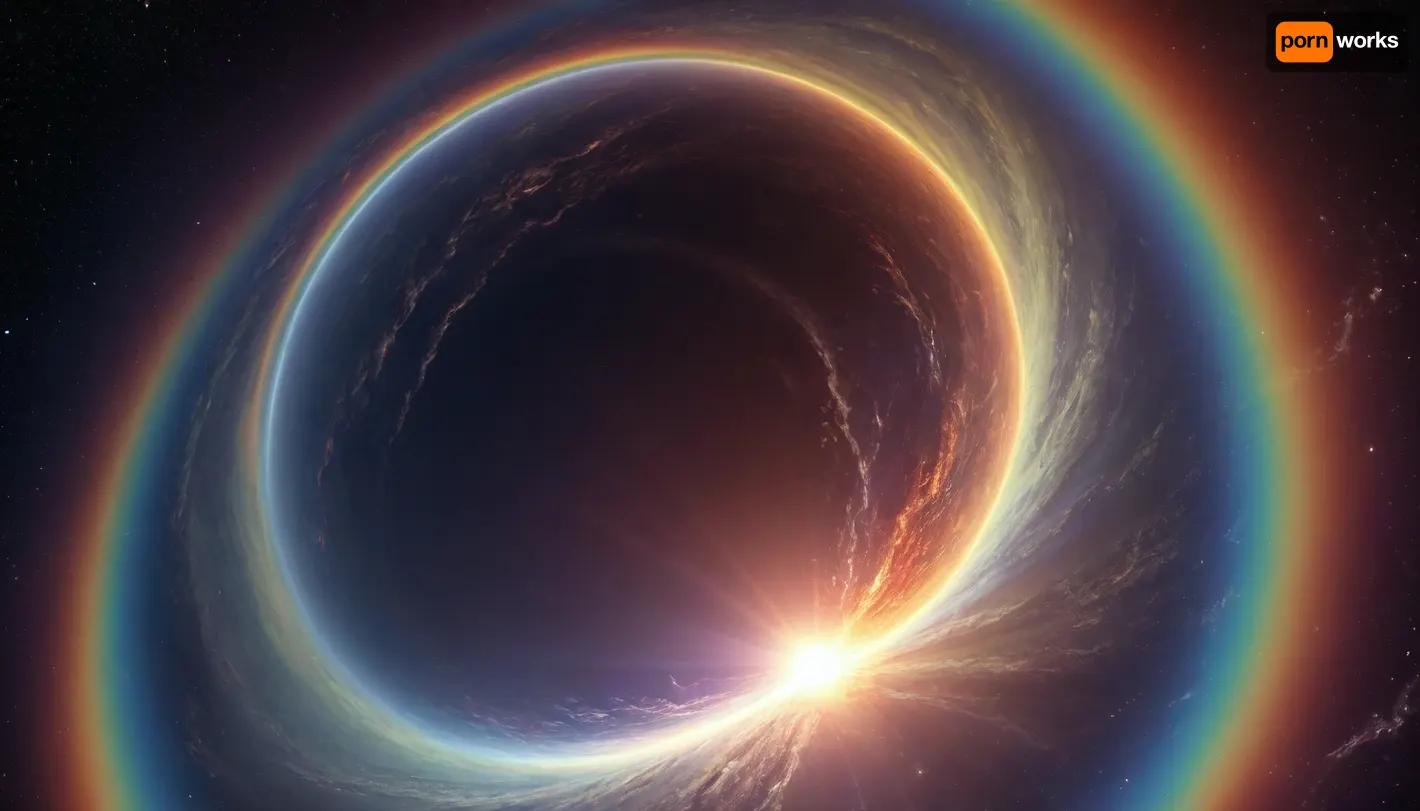 (orbit of eart), hmiracle, rainbow light circeled in open universe, orbit, rainbow storm, rainbow fire, rainbow air, rainbow earth