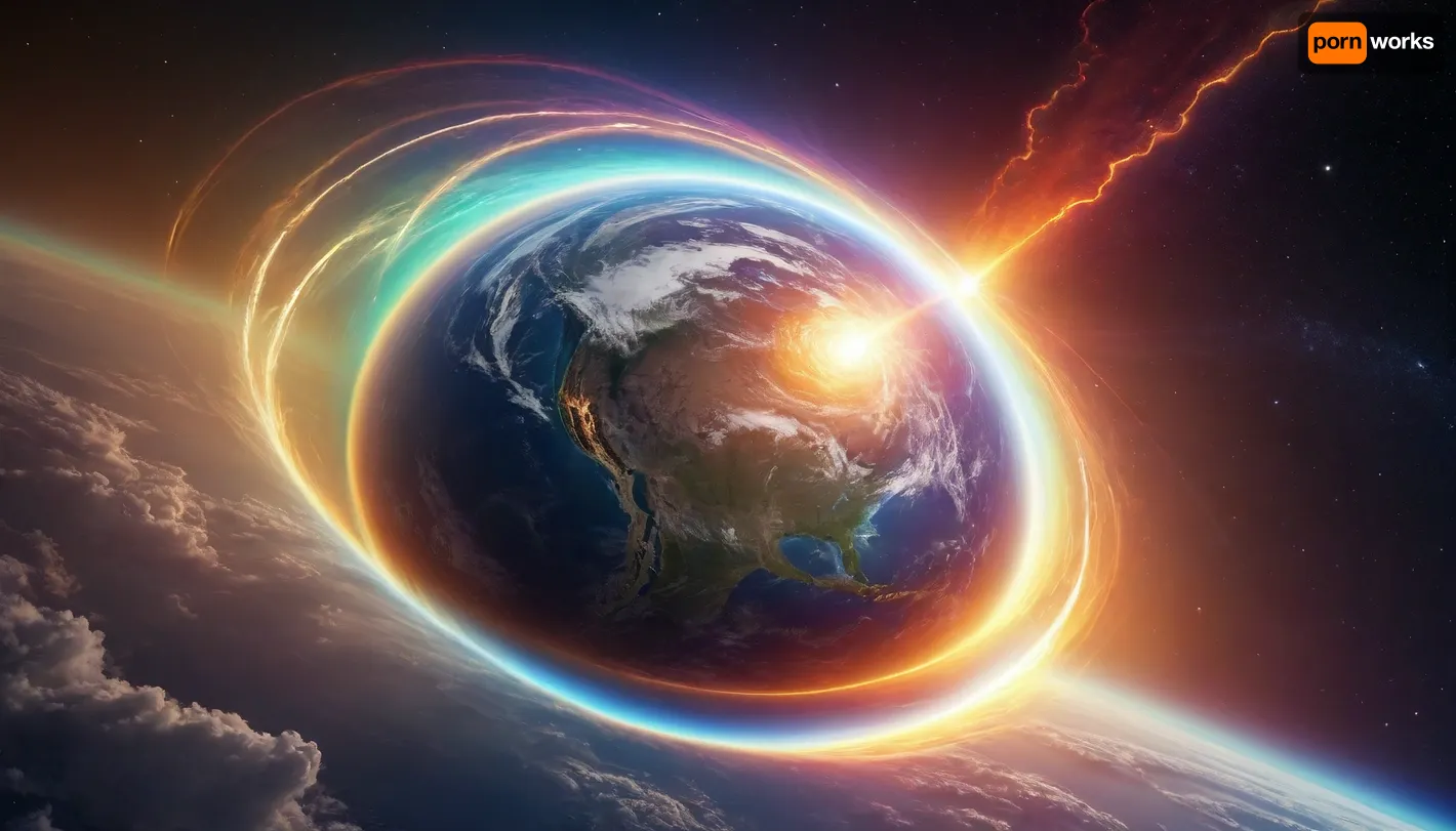 (orbit of eart), hmiracle, rainbow light circeled in open universe, orbit, rainbow storm, rainbow fire, rainbow air, rainbow earth