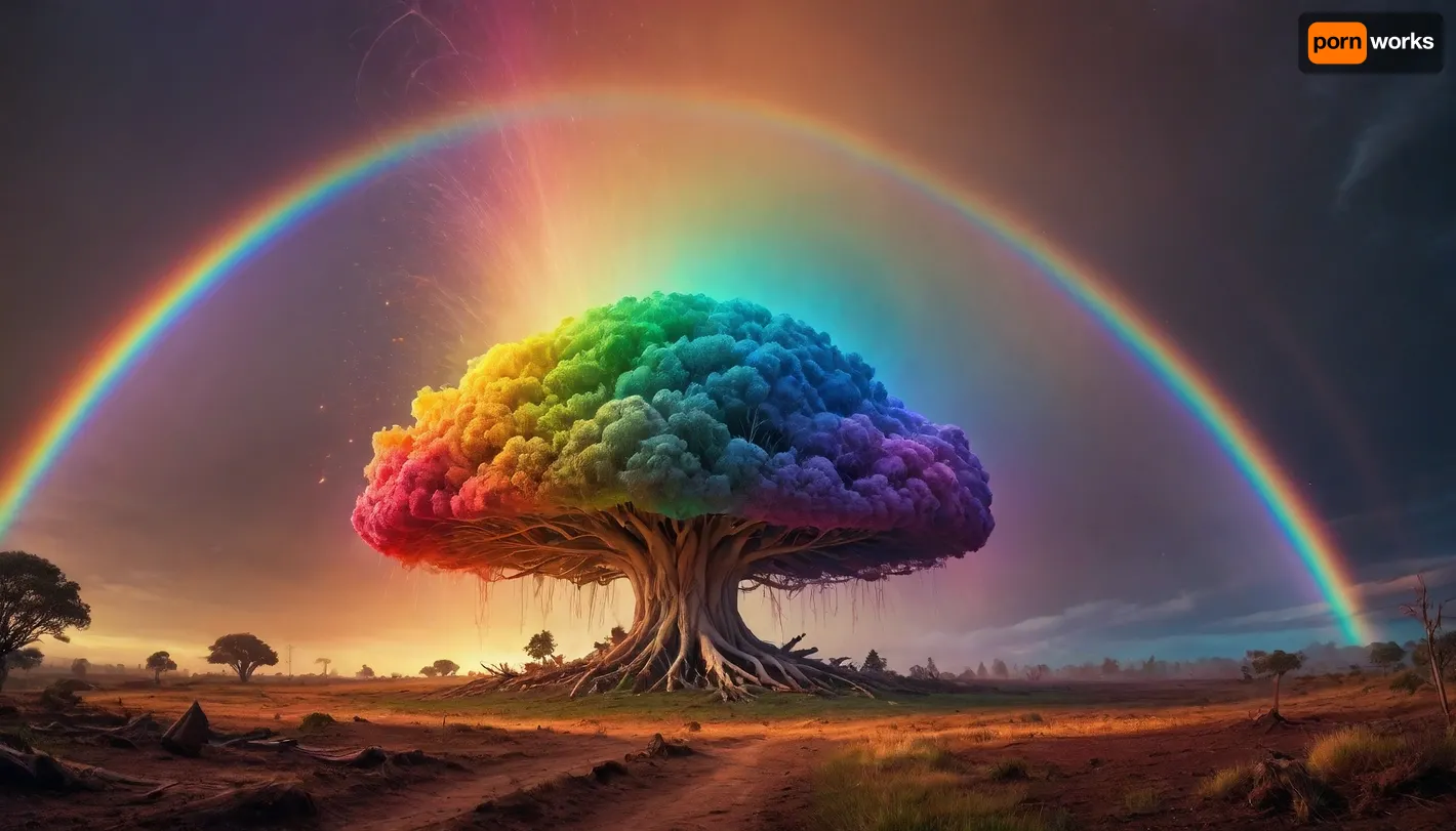 (mycelium network), hmiracle, rainbow light circeled in open universe, orbit, rainbow storm, rainbow fire, rainbow air, rainbow earth