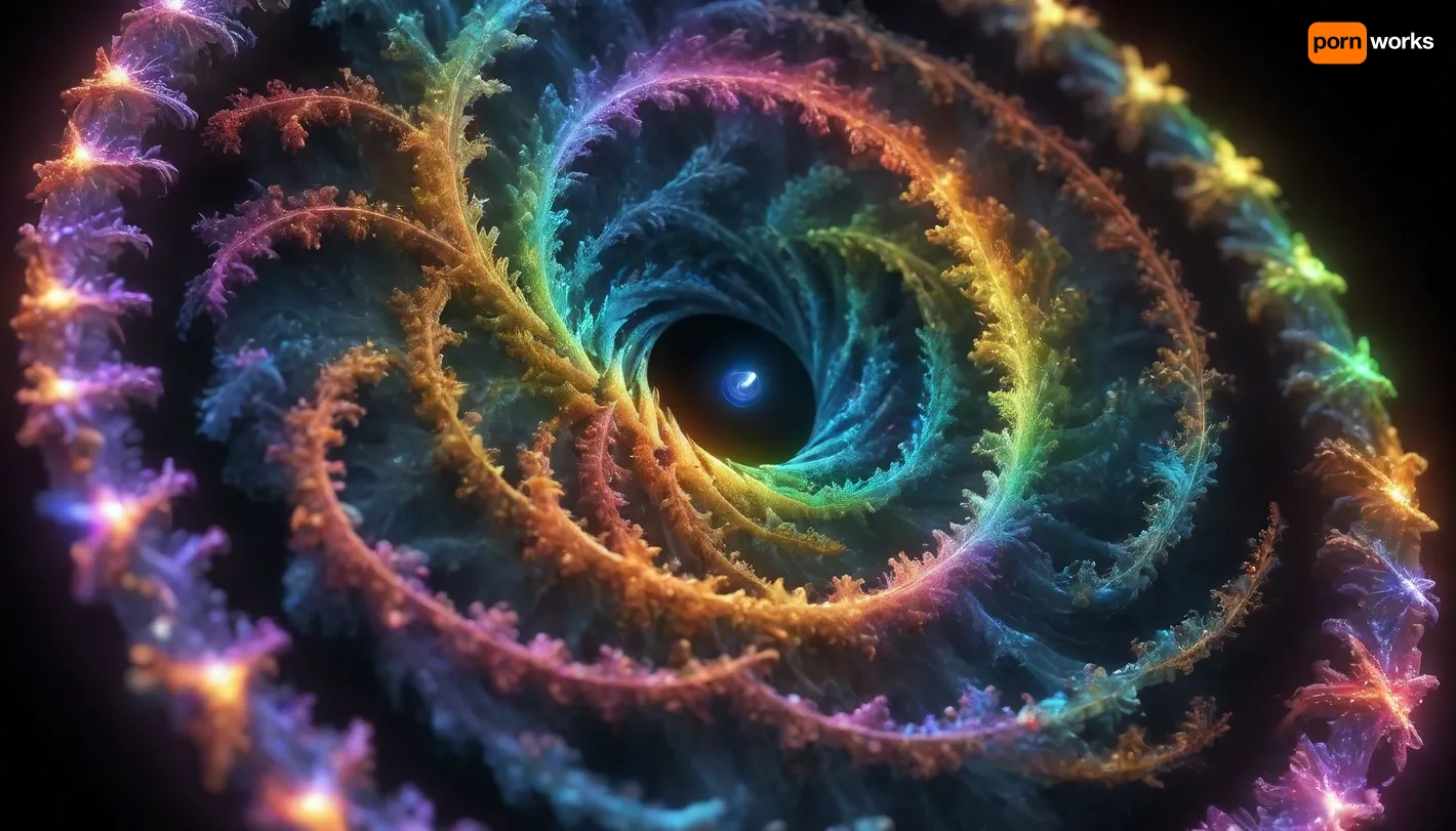 4d microscope macro zoom, (glowing fractal of stars), miracle, rainbow light spiral in open universe, orbit, UV, x ray storm, rainbow fire, rainbow air, rainbow earth