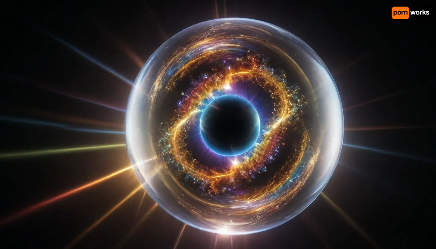 4d microscope macro zoom, epic, glowing, (rainbow, white light), black and gold sphere as a galaxy, mirroring, halo, solar wind transparent, light sparks, (glowing fractal of stars), miracle, rainbow light gold cristal in open universe, orbit, rainbow fire, rainbow air, rainbow earth