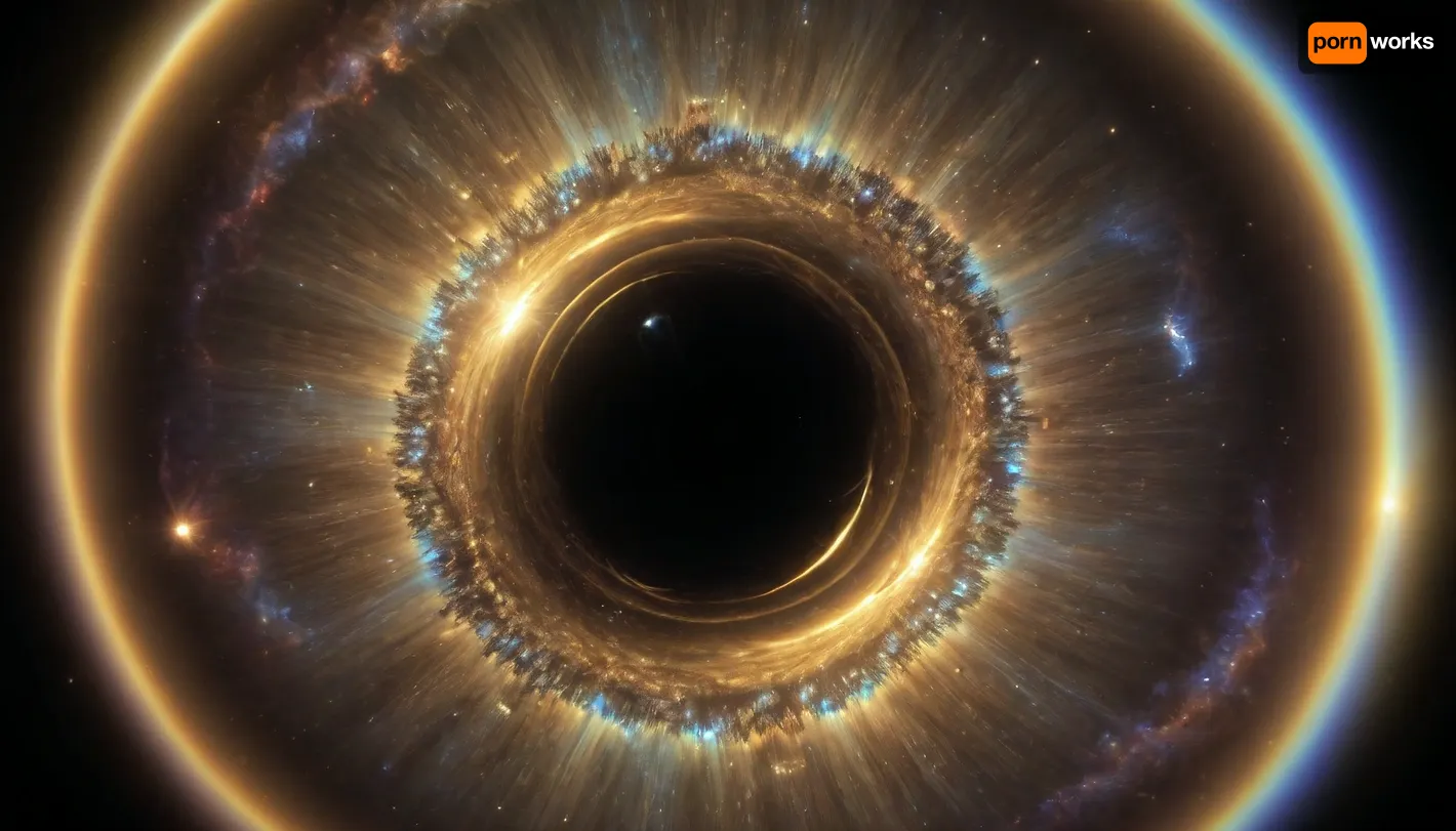 4d microscope macro zoom, epic, glowing, (rainbow, white visible light), black and gold sphere as a galaxy, mirroring, halo, solar wind transparent, light sparks, (glowing fractal of stars), miracle, rainbow light gold cristal in open universe, orbit, rainbow fire, rainbow air, rainbow earth