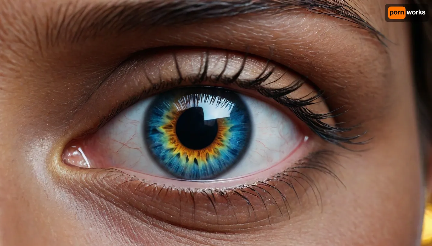 4d microscope macro zoom, eclipse, nytrogen, (black skin, blue iris eye, big gold eye framing, gold eye contouring), miracle, rainbow light gold cristal in open universe, orbit, rainbow fire, rainbow air, rainbow earth, busty cook girl