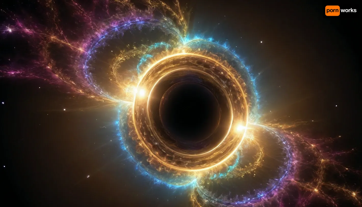 4d microscope macro zoom, epic, glowing, (rainbow, white visible light), black and gold sphere as a galaxy, mirroring, halo, solar wind transparent, light sparks, (glowing fractal of stars), miracle, rainbow light gold cristal in open universe, orbit, rainbow fire, rainbow air, rainbow earth