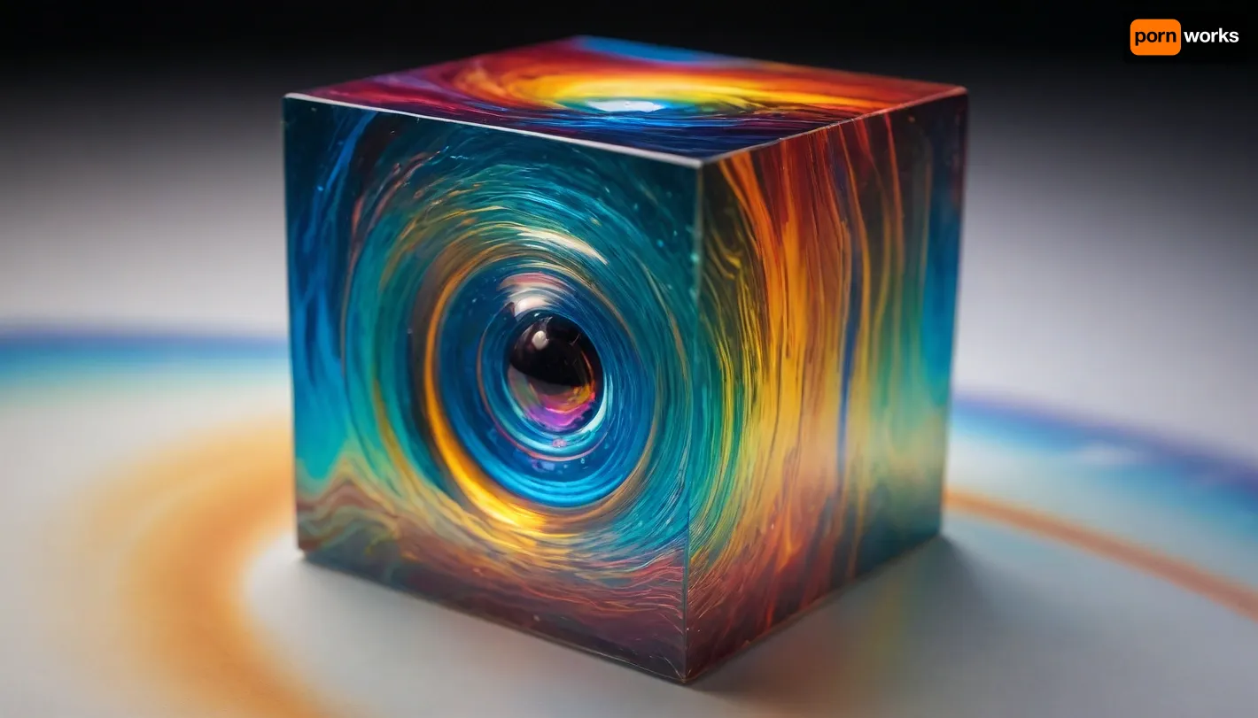 fire cube, (square), fusion with wather sphere, (blue waves, mirroring), miracle 4d microscope macro zoom, orbit, epic, glowing, (rainbow, white visible light), rainbow light gold, rainbow fire, rainbow air, rainbow earth