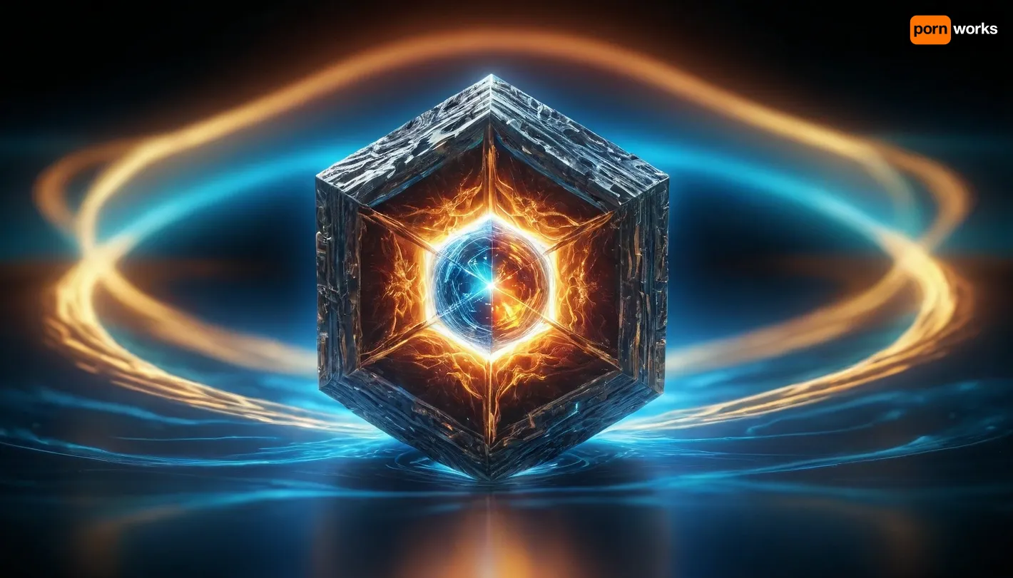 4d microscope macro zoom, open space, (orbit, stars, light lines glowing), absolute fusion, (symetricaly in center, two objects), (fire cube with white sharp light sphere, (blue waves, mirroring), miracle), orbit, epic, glowing, (rainbow, white visible light), rainbow light gold, rainbow fire, rainbow air, rainbow earth