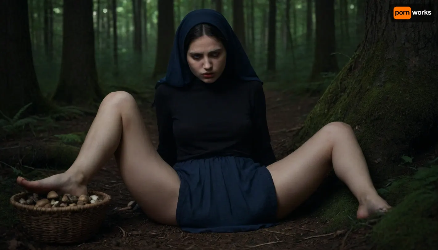 extremely realistic, 35mm Vintage photo, Lithuania, Lithuanian peasant girls, 1800s. exactly sleeping, levitating in dark forest, visible ligt of dun, dark dense woods, witch clothes, expensive clothes, leather sandals, large soft saggy breasts, light black hair, wide blue eyes, high cheek bones, upturned nose, (lying on stomach, gathering magic mushrooms), exstasy, lying down on tummy picking mushrooms, basket nearby, headscarf, no panties, mini skirt, accidental ass visibility, nip slip, unintended pussy visibility, pubic hair, ripped clothes, (looking down at ground), (unaware), . Very sad. Ass in air, <lora:dark:1>, <lora:polyhedron_angry-000006:1.8>