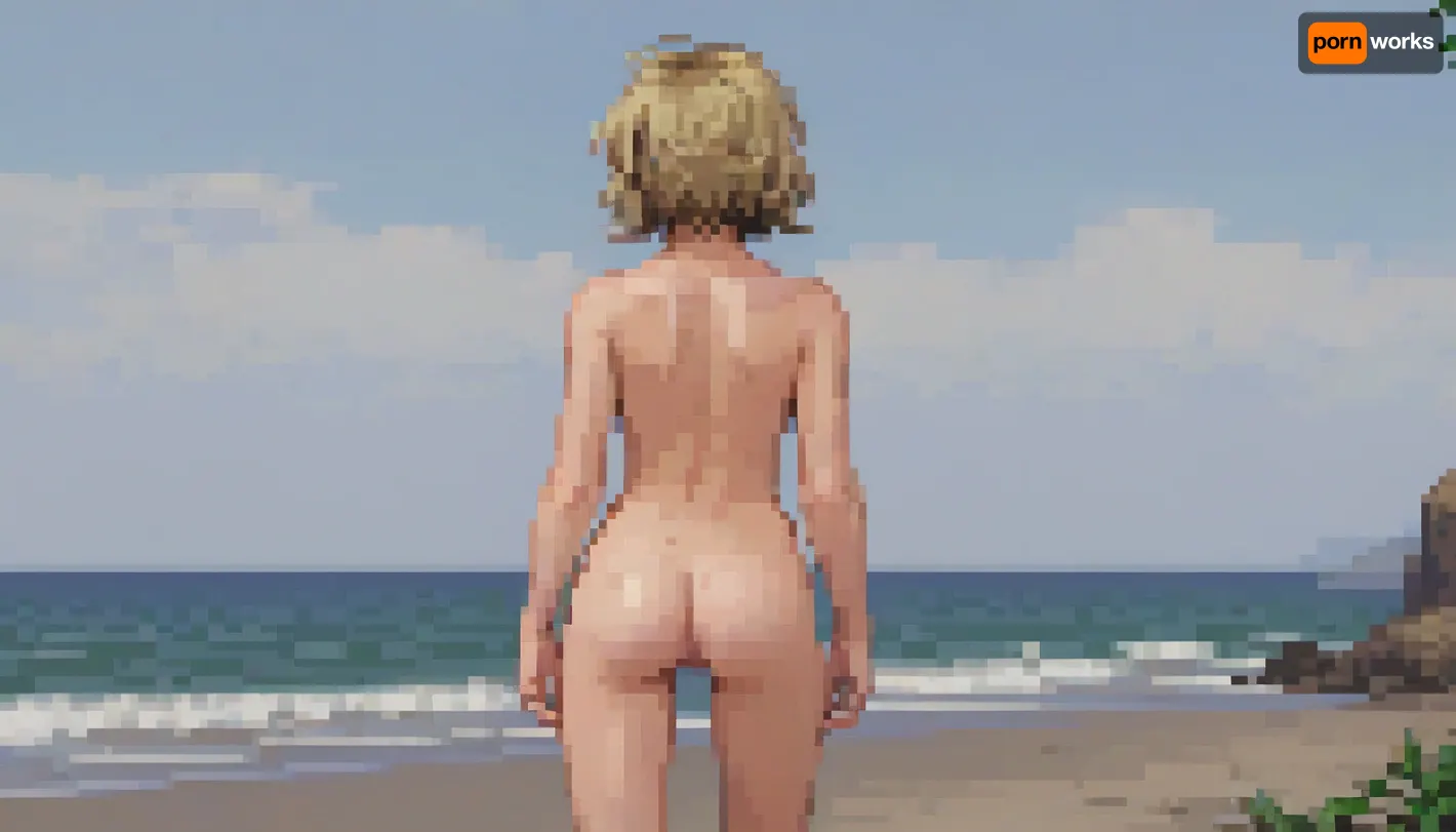 (looking forward:1.5), (narrow thigs:1.4), (dynamic seductive pose:1.4), (thin legs:1.3), (thin thighs:1.4), thighs, (view from behind:1.4), (standing:1.2), (full body), (Dirty blonde hair:1.2), HD, ultra realistic freckles, (young), (white pale skin:1.4), (skinny slim body:1.4), (thin shoulders:1.4), (hair:1.3), (tousled bob cut:1.3), (tousled realistic detailed hair:1.4), perfect shadows, (4k, extreme detailed, 8k detailed, hq, high quality), (skinny slim ass:1.4), (thin narrow waist:1.4), (detailed freckles), (very Small body:1.4), (extremely detailed Small breasts:1.4), (Naked), best quality, highly detailed, detailed face, (18years old e girl:1.4), (sea beach background:1.3), (naked:1.4), Asian-Less2-Neg, BadDream, (photorealistic:1.4), beautiful woman, from behind, (very ass:1.4), (slim skinny ass:1.4), standing, high detail, hyper realistic, 8k HDR, <lora:pixel-art-xl-v1.1:.8>, <lora:pk_trainer_xl_v1:.8>, Pixel, Art, PixArFK, <lora:PixelArtRedmond-Lite64:.8>, pixel, art, <lora:pxx4_v1_alpha:.8>, lcas, artstyle, <lora:Lucasarts Artstyle - (Trigger is lcas artstyle):.8>
