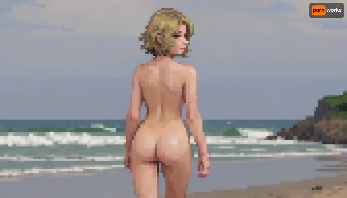 (looking forward:1.5), (narrow thigs:1.4), (dynamic seductive pose:1.4), (thin legs:1.3), (thin thighs:1.4), thighs, (view from behind:1.4), (standing:1.2), (full body), (Dirty blonde hair:1.2), HD, ultra realistic freckles, (young), (white pale skin:1.4), (skinny slim body:1.4), (thin shoulders:1.4), (hair:1.3), (tousled bob cut:1.3), (tousled realistic detailed hair:1.4), perfect shadows, (4k, extreme detailed, 8k detailed, hq, high quality), (skinny slim ass:1.4), (thin narrow waist:1.4), (detailed freckles), (very Small body:1.4), (extremely detailed Small breasts:1.4), (Naked), best quality, highly detailed, detailed face, (18years old e girl:1.4), (sea beach background:1.3), (naked:1.4), Asian-Less2-Neg, BadDream, (photorealistic:1.4), beautiful woman, from behind, (very ass:1.4), (slim skinny ass:1.4), standing, high detail, hyper realistic, 8k HDR, <lora:pixel-art-xl-v1.1:.8>, <lora:pk_trainer_xl_v1:.8>, Pixel, Art, PixArFK, <lora:PixelArtRedmond-Lite64:.8>, pixel, art, <lora:pxx4_v1_alpha:.8>, lcas, artstyle, <lora:Lucasarts Artstyle - (Trigger is lcas artstyle):.8>