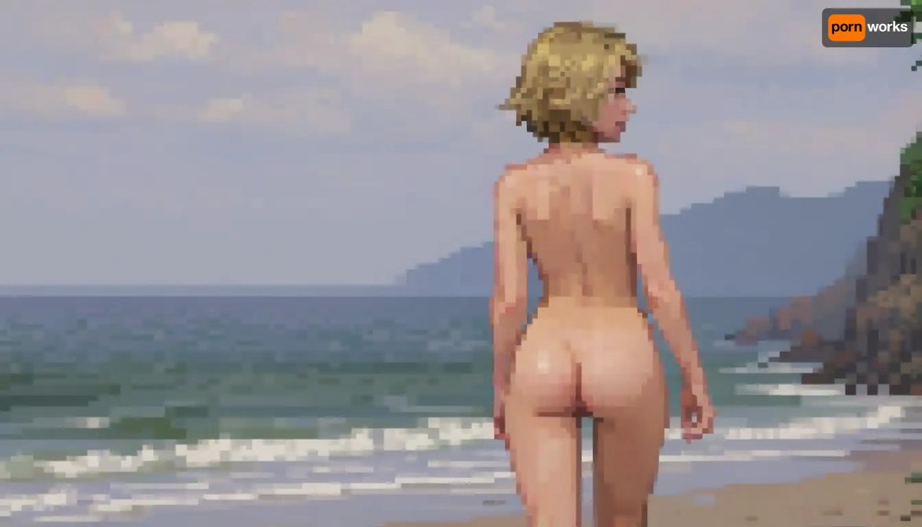 (looking forward:1.5), (narrow thigs:1.4), (dynamic seductive pose:1.4), (thin legs:1.3), (thin thighs:1.4), thighs, (view from behind:1.4), (standing:1.2), (full body), (Dirty blonde hair:1.2), HD, ultra realistic freckles, (young), (white pale skin:1.4), (skinny slim body:1.4), (thin shoulders:1.4), (hair:1.3), (tousled bob cut:1.3), (tousled realistic detailed hair:1.4), perfect shadows, (4k, extreme detailed, 8k detailed, hq, high quality), (skinny slim ass:1.4), (thin narrow waist:1.4), (detailed freckles), (very Small body:1.4), (extremely detailed Small breasts:1.4), (Naked), best quality, highly detailed, detailed face, (18years old e girl:1.4), (sea beach background:1.3), (naked:1.4), Asian-Less2-Neg, BadDream, (photorealistic:1.4), beautiful woman, from behind, (very ass:1.4), (slim skinny ass:1.4), standing, high detail, hyper realistic, 8k HDR, <lora:pixel-art-xl-v1.1:.8>, <lora:pk_trainer_xl_v1:.8>, Pixel, Art, PixArFK, <lora:PixelArtRedmond-Lite64:.8>, pixel, art, <lora:pxx4_v1_alpha:.8>, lcas, artstyle, <lora:Lucasarts Artstyle - (Trigger is lcas artstyle):.8>