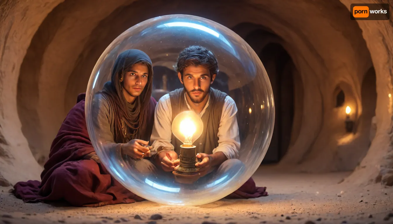 A spiral bubble, (inside the bubble, a mini Bedouin with a lamp in his hand, his image obscured by liquid glass), <lora:436263_training_data:.5>, <lora:BubbleXL:1.2>