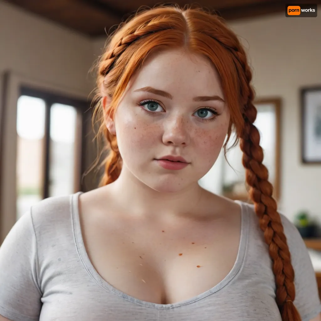 Cute chubby women with freckles tiny boobs small waist big butt anime redhead braids