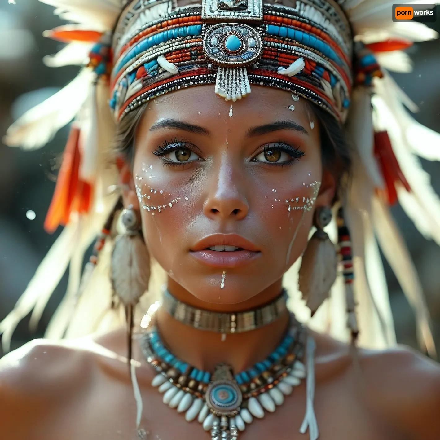 30 year old female Aztec queen with tribal jewels, covered in thick white realistic cum, sexy expression, woman, cum, on, face, <lora:MJ52:.3>, <lora:BUT_SDXL_SHS:1.3>, <lora:add-detail-xl:.7>, <lora:CinematicStyle_v1:2>, <lora:JustCum:1.6>