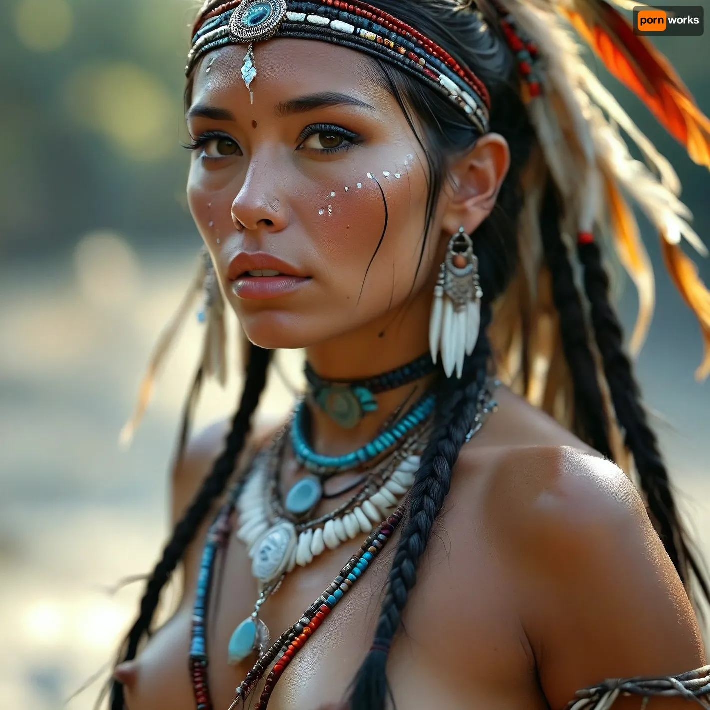 30 year old female Native American queen with tribal jewelery, covered in thick white realistic cum, sexy expression, woman, cum on face, cum on breasts, <lora:MJ52:.3>, <lora:BUT_SDXL_SHS:1.3>, <lora:add-detail-xl:.7>, <lora:CinematicStyle_v1:2>, <lora:JustCum:1.8>