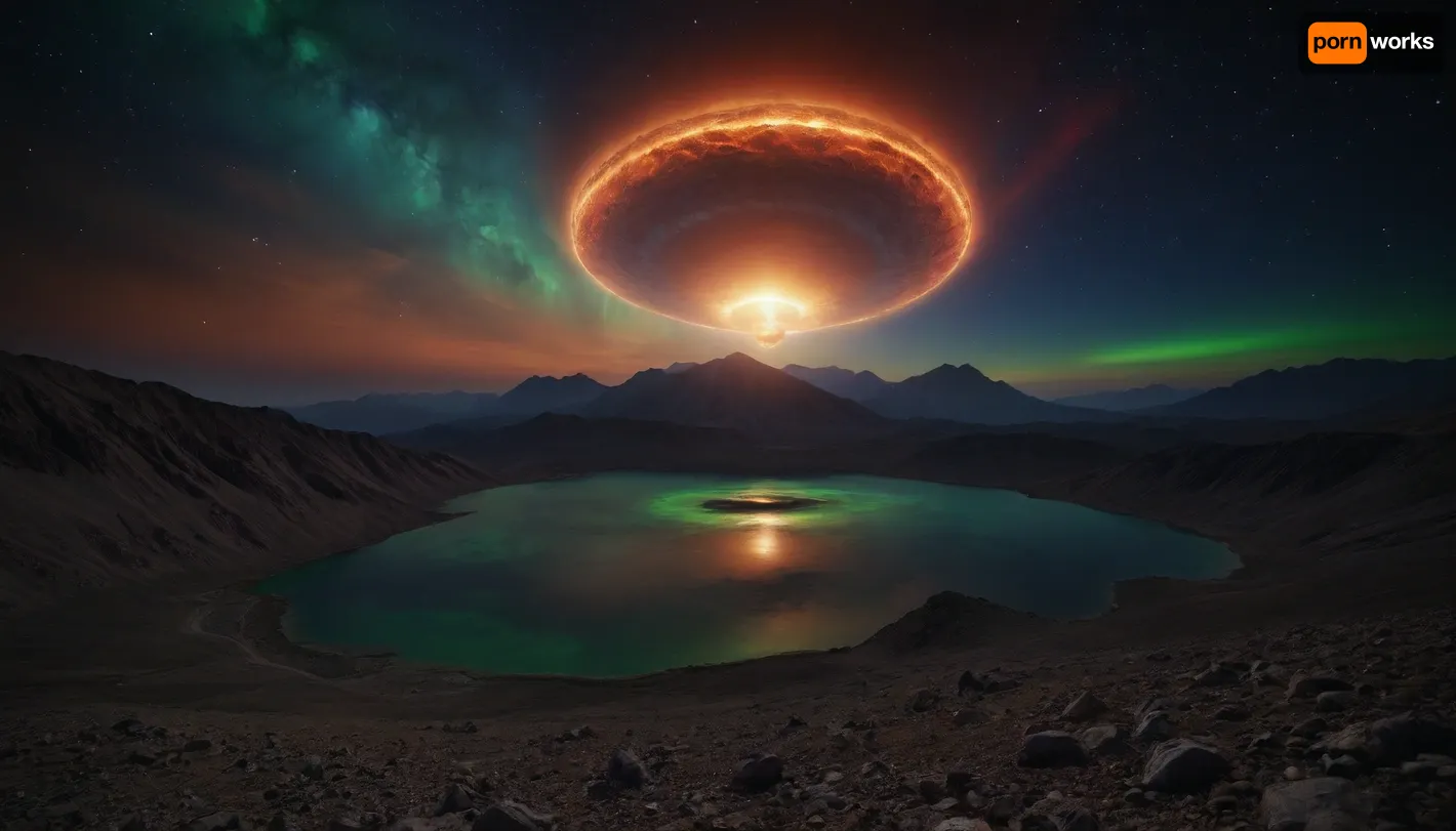 space dream, ufo, unreal dramatic green clouds of gas, no limits, 4d makro, Sharp mountains, big lake of plasma, spiral galaxy in the sky, high mountains, the height of the mountains is 20 kilometers, huge sharp stones, blue and orange plasma slowly flows from the mountains, glow plasma streams, huge Jupiter with moons, several moons, galaxy, bright stars, dramatic sky, huge crater, rocky field, sharp mountains, there is no one around, no girls, no people, no animals