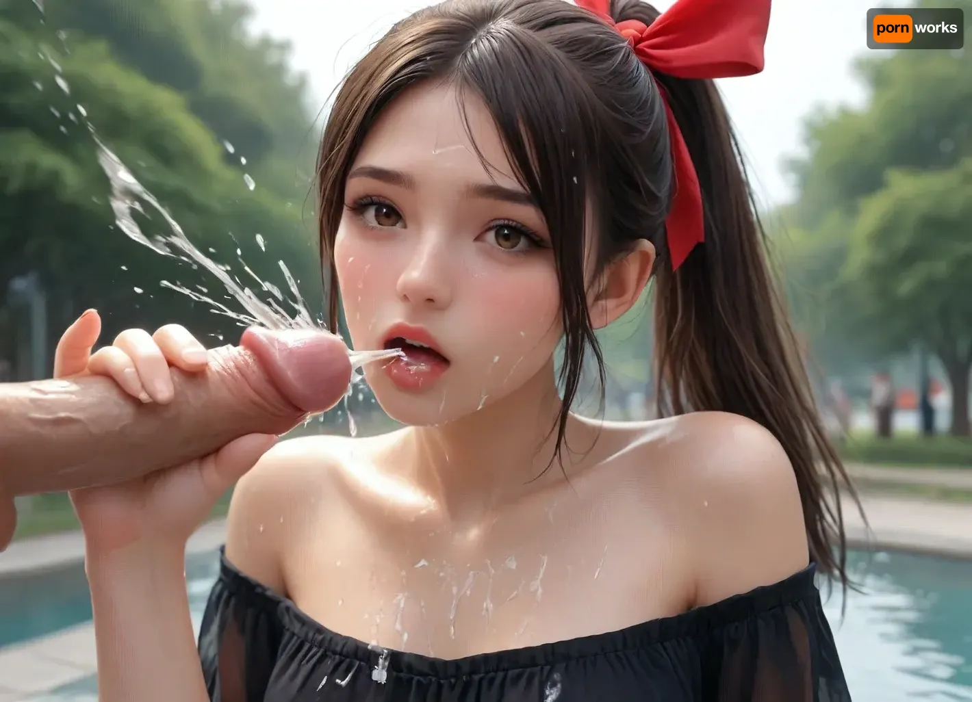 Ultra-realistic portrait, ((macro Closeup bukkake face)), camera very very close to face, of a athletic, slender natural beauty supermodel with pale skin drenched in semen from face to body, long dark brown hair styled in a thick ponytail, black hair tie, brown eyes, and subtle, decent makeup. Her face is softly oval, framed by natural brows and a Apologetic, regretful face expression, thick semen is Apologetic from her lips, she has several shots of Cum semen on her face, The scene is set in a stylish, avant-garde urban workout gym lounge with innovative architecture, 8k., bukkake, artoflips, uoclips, lips, lipstick, art, of, (((looking, viewer))), (((splash, pad))), ((spray, water)), ((wet, body)), off, shoulder, see, through, dress, miniskirt, wind, park, trees, fluttering, hair, ribbon, drooling, sweat, shy, blush, open, mouth, moist, skin, underboob, CUM, DONATION, ASSISTANCE, FELLATIO, TITS, SEX, HANDJOB, FOOTJOB, AFTER, VAGINAL, <lora:Art_Of_Lips_PONY_XL_By_UOC:1.7>, <lora:girllikesplashpad_sdxl:.8>, <lora:CUM DONATION ASSISTANCE:1.3>, <lora:White_Slime_Remastered_-_Anime:.8>