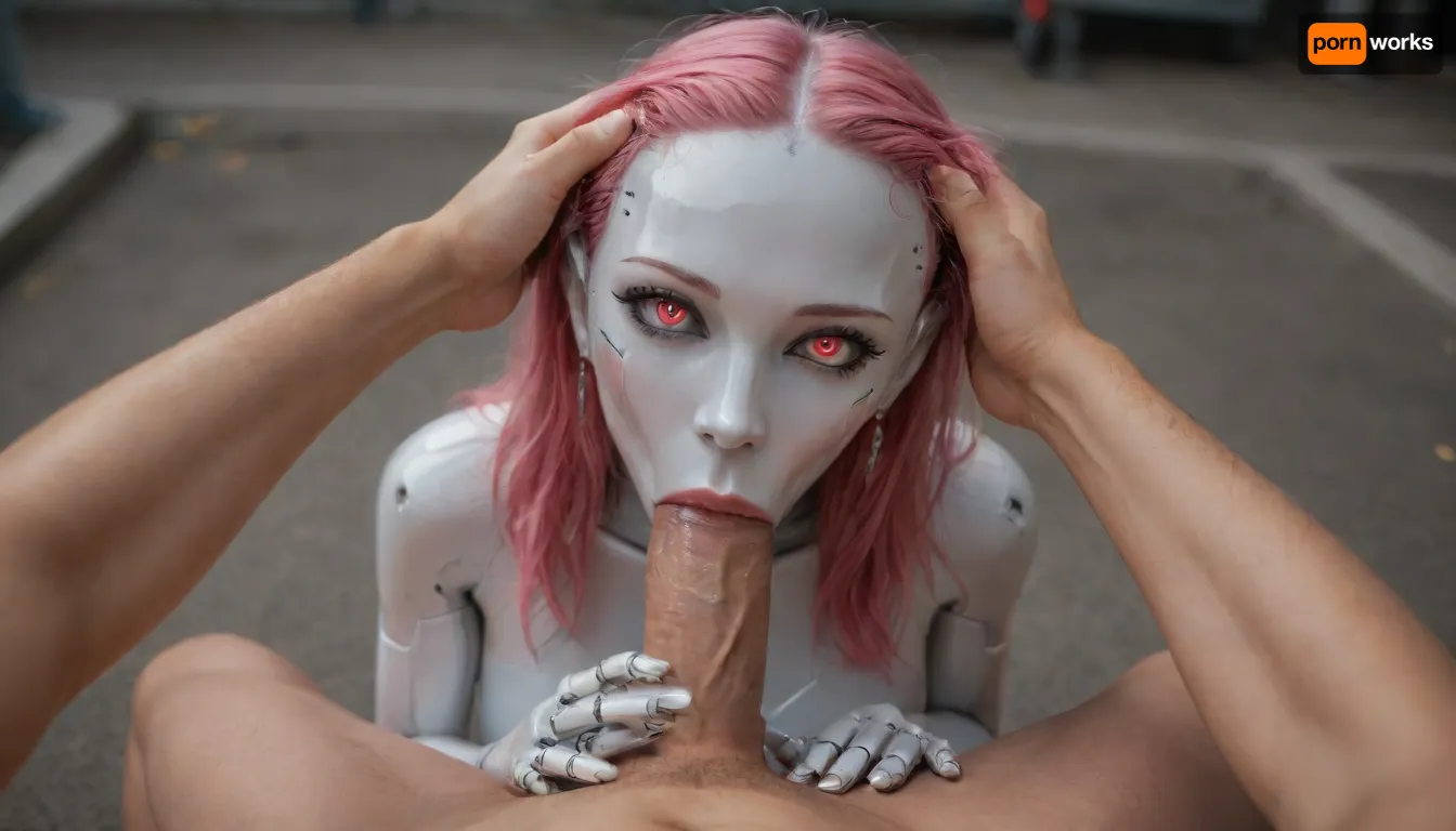 (Masterpiece), sexy bald robot is sucking a huge human dick, deepthroat, oral sex, pumping, head pull, (full robotic girl), hyper robot, robotic head, robotic face, robot girl, robotic glowing eyes, detailed hands, detailed fingers, pov, pink hair, (B3YOND_STYLE_MECHA), <lora:Face_Robotics_sdxl:2>, <lora:EnvyMechaGirlXL01:2>, <lora:b3yond_style_mecha_2000_lora_f32:2>, <lora:SexyRobots-XL:2>
