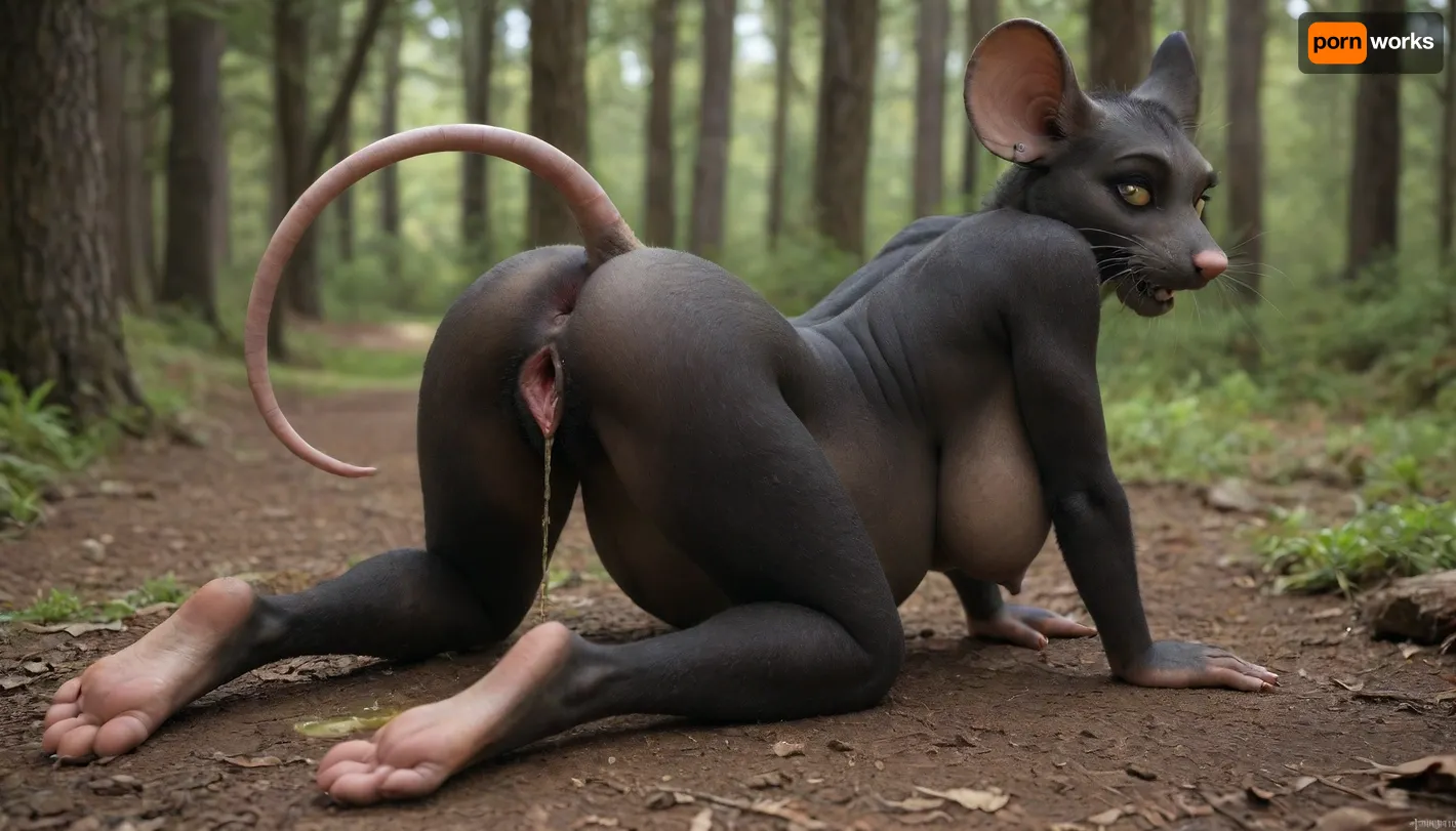 (((fat))), african woman, solo, (possessed by a mouse:1.4), (posing in the muddy woods:1.2), laying on her side, (mouse tail), (whiskers), (gaping mouse pussy), (sharp claws:.8), ((mouse ears), (mouse feet), (mouse tail), (mouse nose), (whiskers), (((furry))), peeing, (furry gaping mouse pussy:1.2), (((pregnant))), erotic face, smiling, (on all fours), (((black skin))), (((showing open pussy))), (((saggy breasts))), (((large breasts))), ((naked pussy:1.6)), ((hairy pussy:1.3)), ((visible pussy:1.6)), ((rear view:1.3)), ((full body view:1.6)))