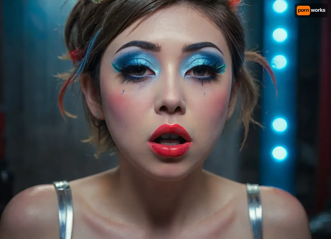 The image shows a yo girl, (Japanese:1.7), She is wearing a sleeveless grey dress with decorative nipple cutouts., (bright lighting:1.2), beautiful detailed eyes, extremely detailed face, perfect lighting, best quality, steel pipe indide pussy, solo, ((anus)), She has long, wavy brown hair and is smiling while applying red lipstick. She holds a red lipstick in one hand and a compact mirror in the other, which is partially open. Red sunglasses rest on top of her head, and she has pinky-red nail polish, matching her lipstick. The background is plain and light-colored, emphasizing her as the focal point., Jungle, w4t3rf4ll, ((makeup:1.5), long blue eyelashes with eyeliner:1.2), (big lips:1.3), (purple pussy:1.1), futuristic, glasses, ruined, makeup, <lora:Jungle_w4t3rf4ll:.8>, <lora:FuturisticGlassesXL:1.2>, <lora:ruined1:1.6>