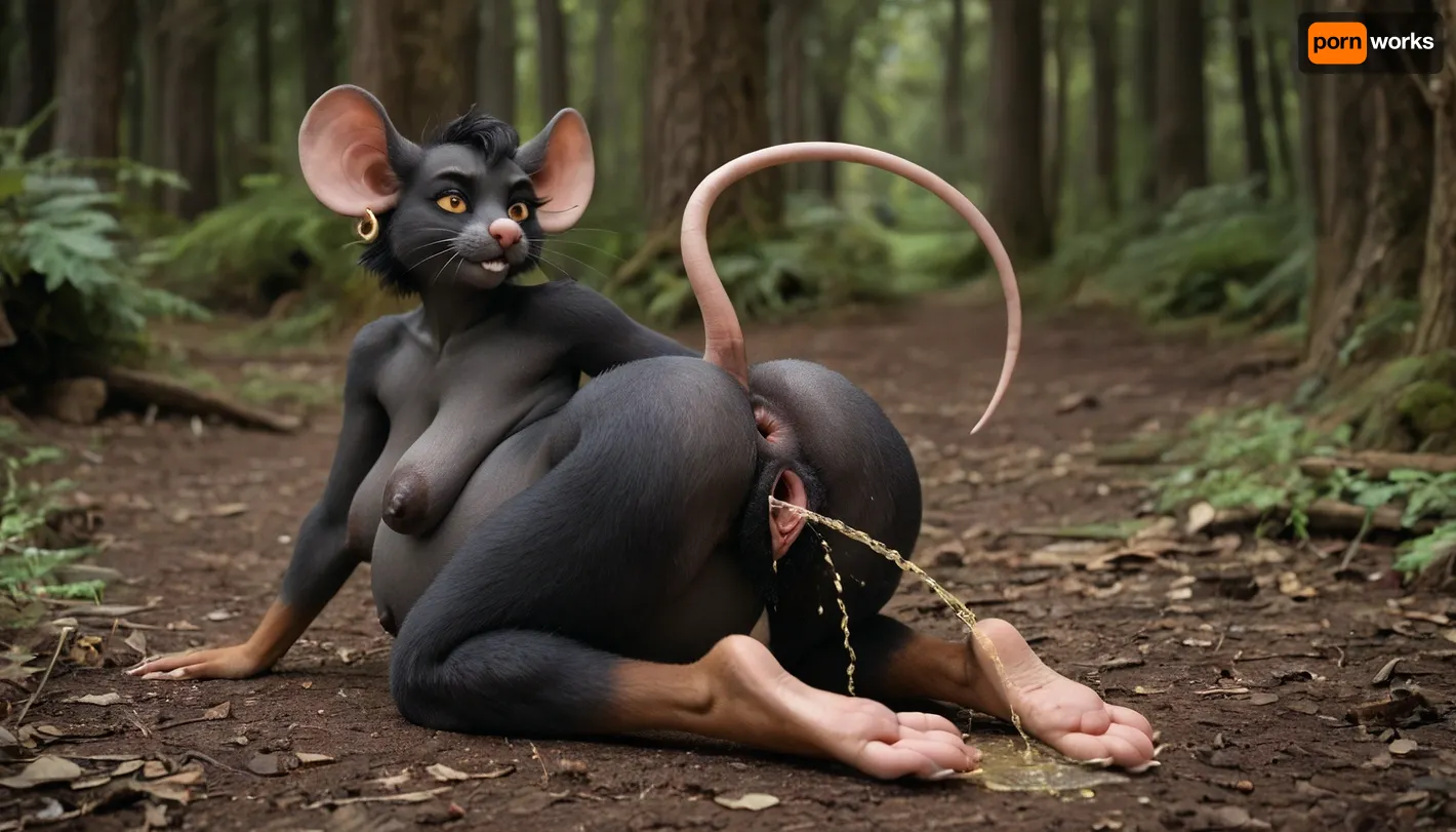(((fat))), african woman, solo, (possessed by a mouse:1.4), (posing in the muddy woods:1.2), laying on her side, (mouse tail), (whiskers), (gaping mouse pussy), (sharp claws:.8), ((mouse ears), (mouse feet), (mouse tail), (mouse nose), (whiskers), (((furry))), (((peeing))), (furry gaping mouse pussy:1.2), (((pregnant))), erotic face, smiling, (on all fours), (((black skin))), (((showing open pussy))), (((saggy breasts))), (((large breasts))), ((naked pussy:1.6)), ((hairy pussy:1.3)), ((visible pussy:1.6)), ((rear view:1.3)), ((full body view:1.6)))