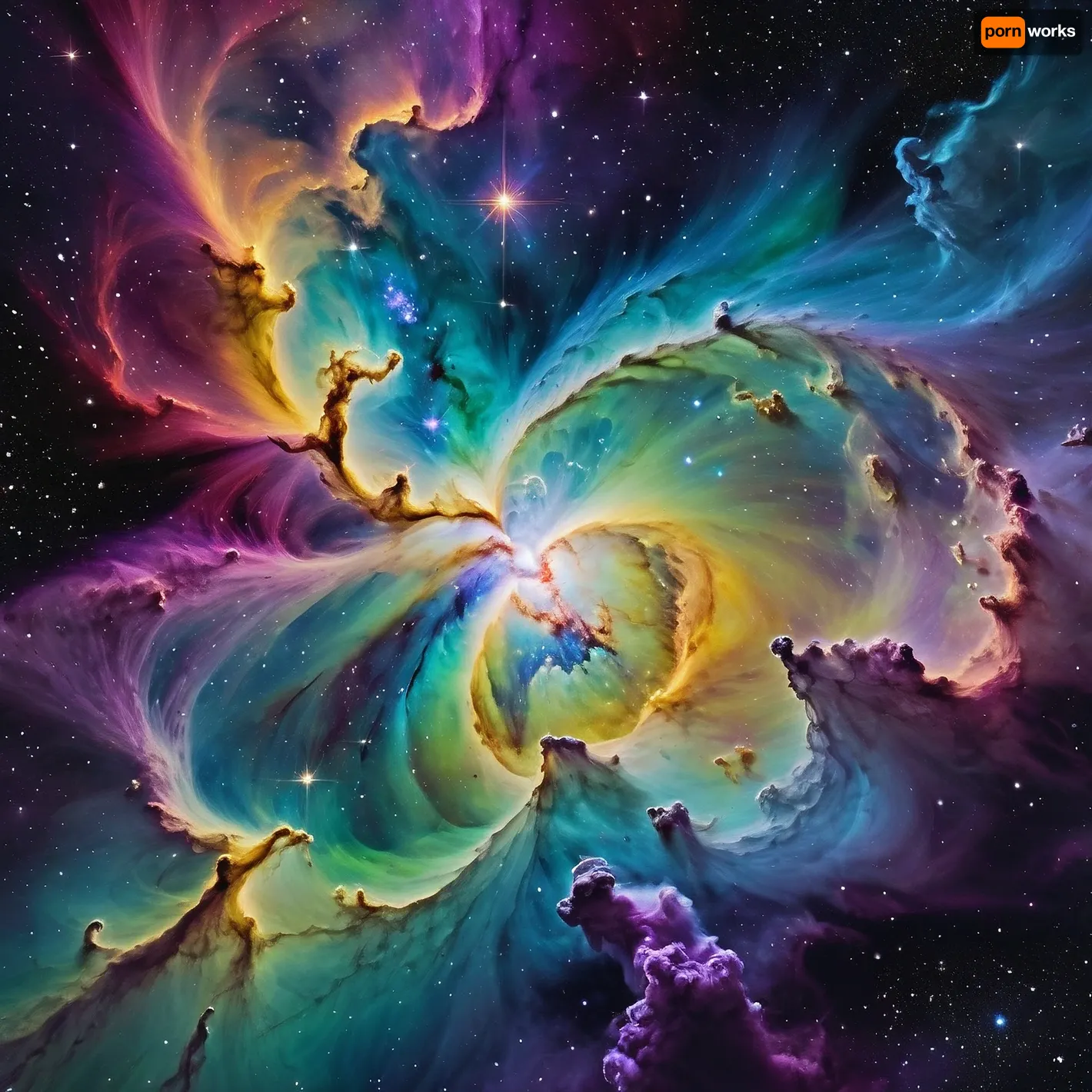 A casual photo of Cosmic universe nebula in watercolor style, ethereal and dreamy space scene, swirling galaxies and stardust, vibrant glowing colors, bright yellow, pure white, neon green, deep purple, vivid magenta, and black void background, fluid watercolor washes, soft bleeding edges, translucent layers, luminous stars and cosmic dust, high detail, artistic, magical atmosphere, 4k