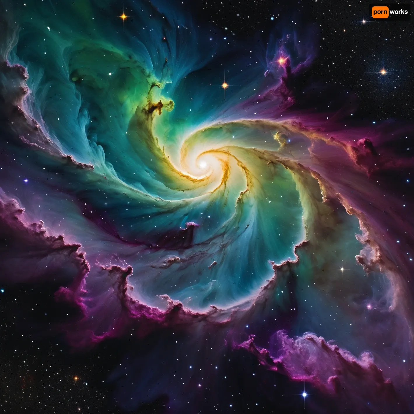 A casual photo of Cosmic universe nebula in watercolor style, ethereal and dreamy space scene, swirling galaxies and stardust, vibrant glowing colors, bright yellow, pure white, neon green, deep purple, vivid magenta, and black void background, fluid watercolor washes, soft bleeding edges, translucent layers, luminous stars and cosmic dust, high detail, artistic, magical atmosphere, 4k