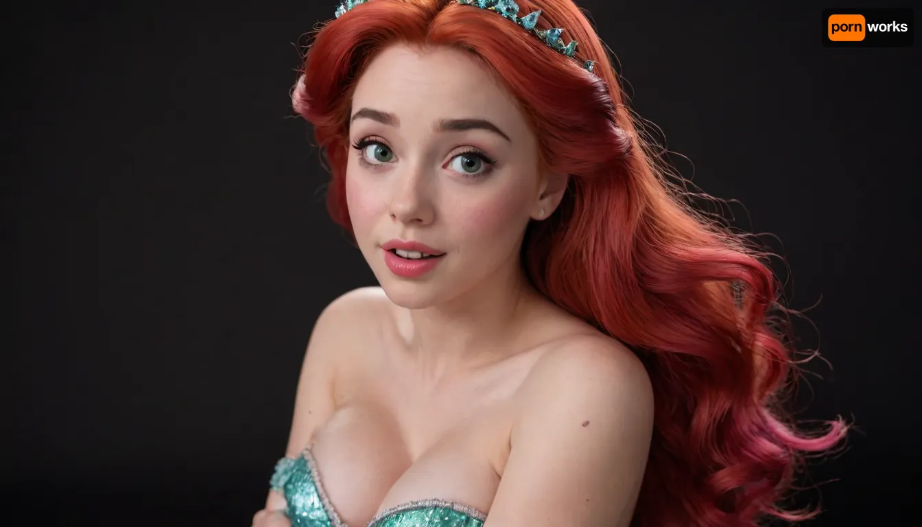 ((score_9, score_8_up, score_7_up, UHD 8K, masterpiece, best quality, maximum details, natural light, extreme realism)), (boudoir_posing:1.3), (hands clasped over head), (side posing), (black background), (((Disney_Princess_Ariel:1.3))), ((Petite:1.4)), (makeup), (crying), (eyeliner), (naked), (pubic_hair)