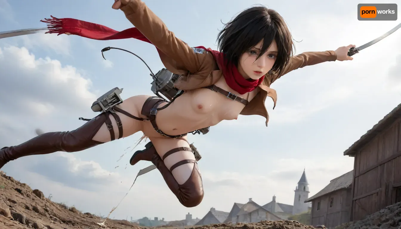 (small breasts:1.3), (small chested:1.3), (flat breasts:1.3), (flat chested:1.3), (small areola:1.3), (small nipple:1.3), (round areola:1.3), (round navel:1.3), (pubic_hair:.8), distant perspective, cute face, 1girl, cute japan girl, black hair, crying face, 25 year old, (girl hanging from wire:1), (flying girl:1.4), full body shot, mikasa_ackermann from attack titan, (open breasts battle suit from attack titan 1.5), small chested, lower body equipment, (cum on breasts:1), (cum in pussy:1.3), mikasa, ackermann, short_hair, mikasa_ackerman, In battle with a titan, (outdoor:1.3), ruined town, AoT1024, Attack, on, titan, wears, a, costume, (two, swords:1.1), flat, chested, jpn-girl, bukkake, cum, <lora:AoT1024:2>, <lora:flat_chested_v3.5:1.5>, <lora:japanese_girl_v1.1:1.5>, <lora:mikasa ackerman:1.4>, <lora:MS_Real_XL_Bukkake:1.7>