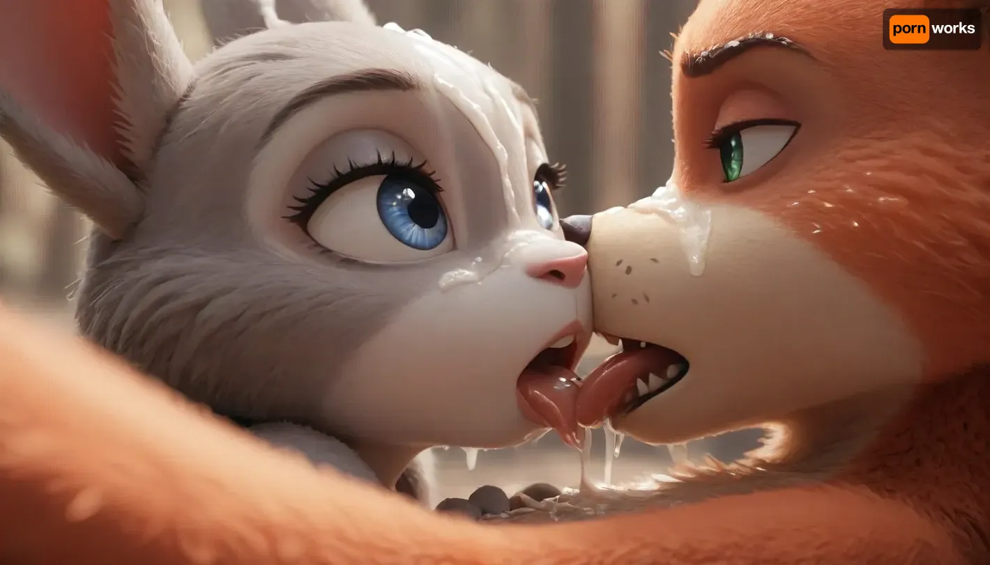 (Jack Cayless art style), Judy Hopps and Nick Wilde from zootopia, sex, cum, licks