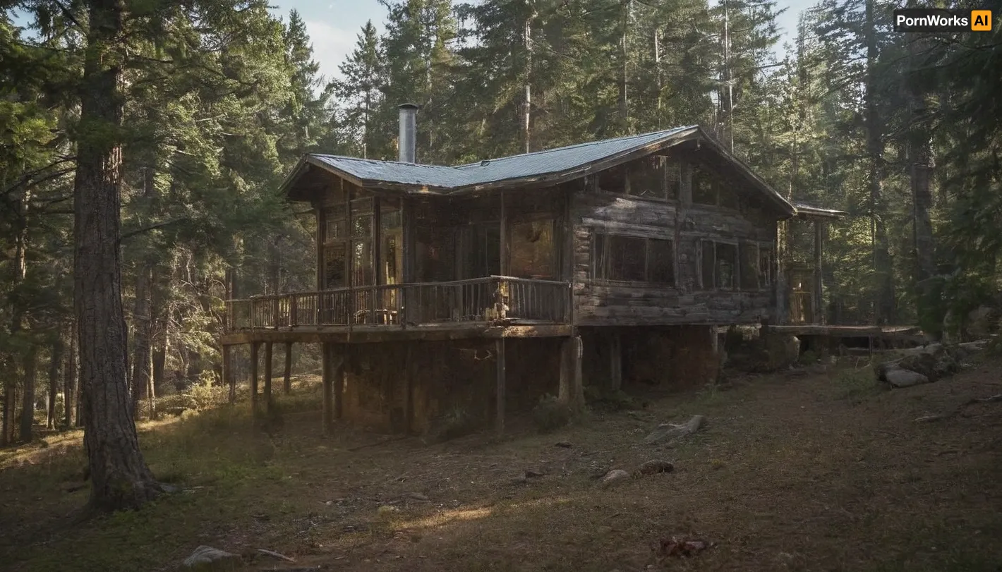 The stilt house stood tall and proud in the middle of a dense pine forest, blending seamlessly with the towering pine trees that surrounded it. The house was made of rustic wood and featured large windows, adding to its cozy and inviting atmosphere