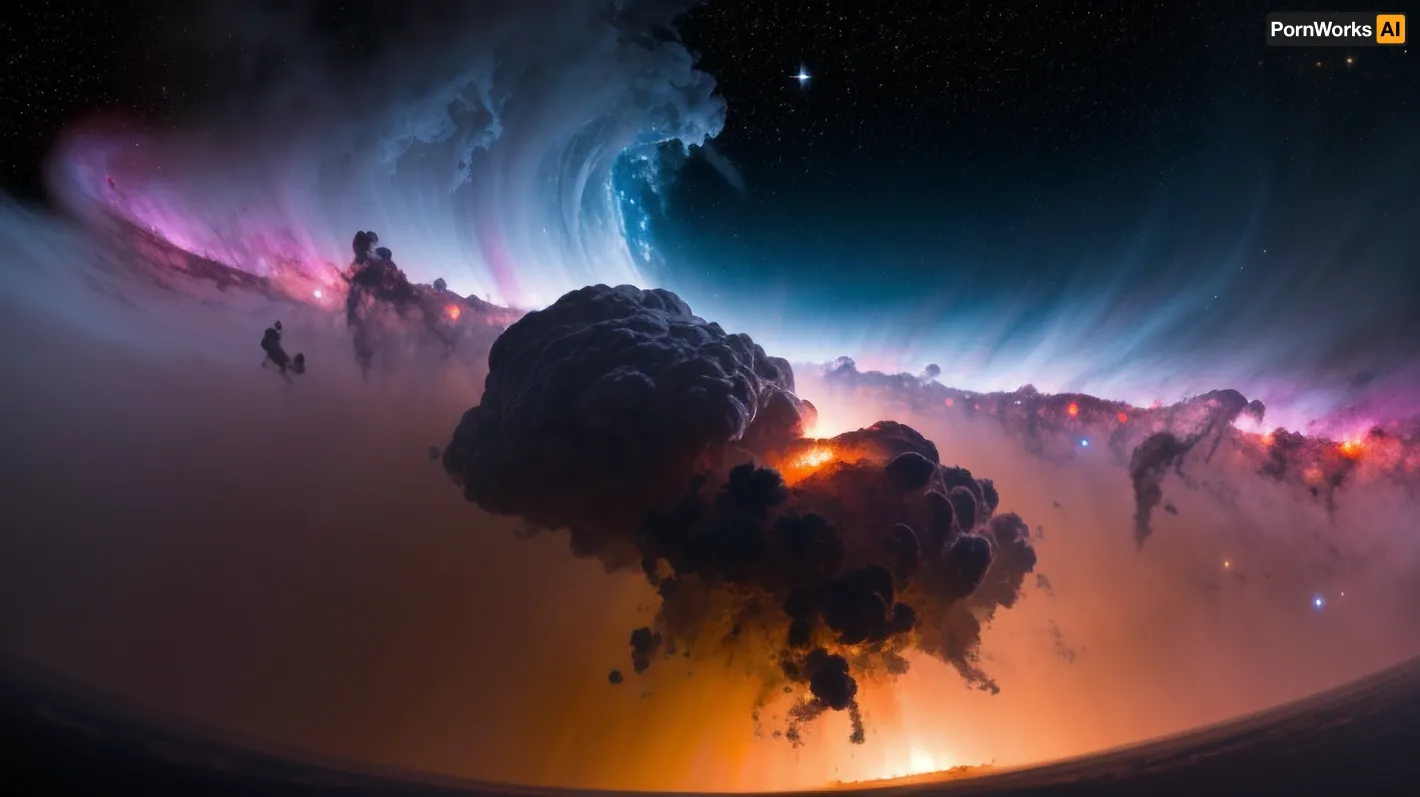 The perfect image composition for the AI generated picture is a high contrast shot of a nebulae with intricate detail. The busy background includes stellar gas clouds, busy coronal mass ejection, and a distant galaxy