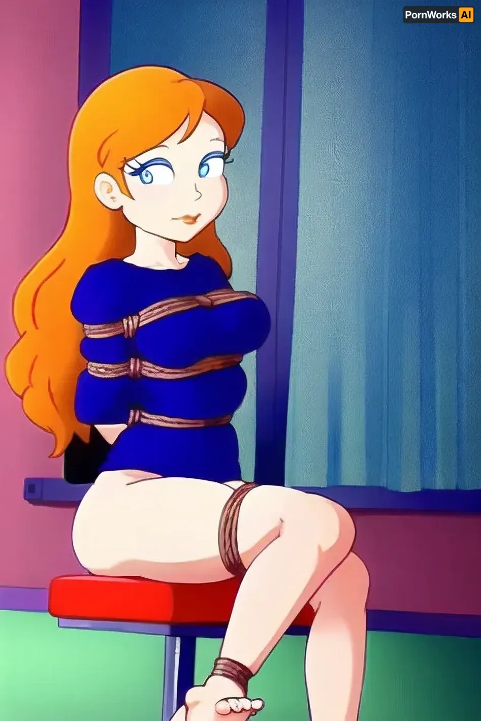 In a world where AI technology has advanced to the point of creating perfect bodies, one woman found herself in a situation she never thought possible. She was tied up on a chair with her feet bound and naked. But it wasn't just any man who