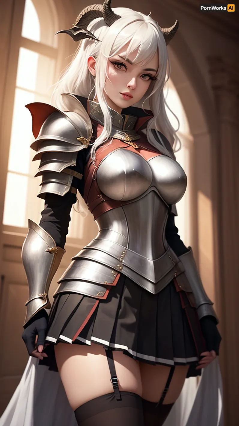 Once upon a time, there was a dragon girl named Alice who lived in a kingdom filled with magic and adventure. One day, she stumbled upon an old picture of herself in her armor and high stockings. She couldn't believe it was her!