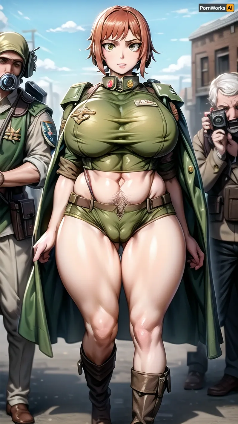The giant breasts of the AI porn model were a sight to behold, and the warhammer 40k imperial guardsman stood before them, admiring the masterpiece before him