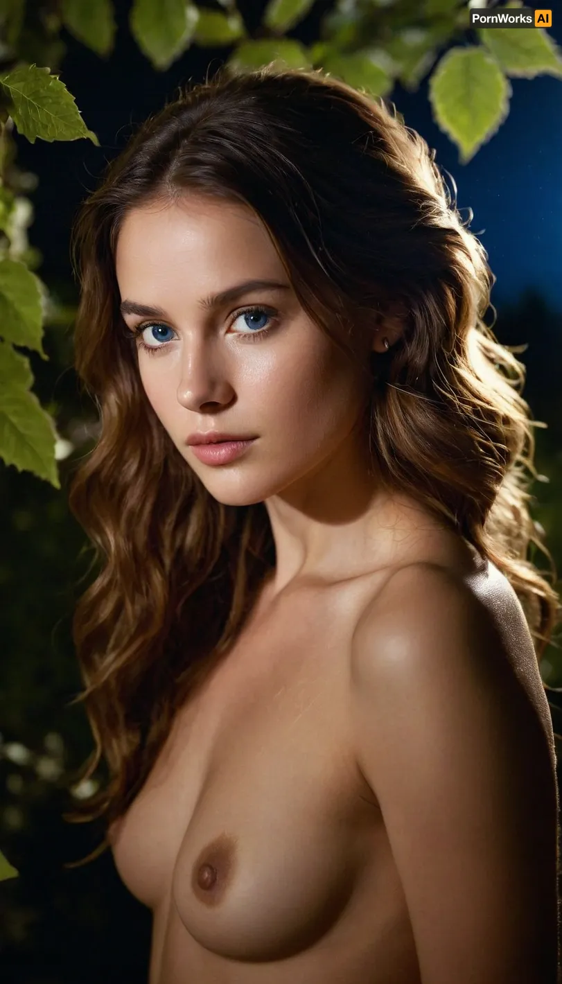 She lay in the garden, basking in the moonlight, her skin radiating with natural beauty. Her eyes were closed as she took in the serene atmosphere. Her lips parted slightly as she breathed deeply and exhaled slowly as if she were