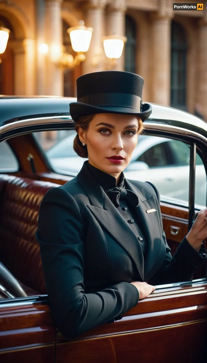 A beautiful woman dressed as a chauffeur stood outside the grand mansion, waiting for her next client. She had been hired by a wealthy businessman to drive him around town and show him the sights. From that day on, she became known as the