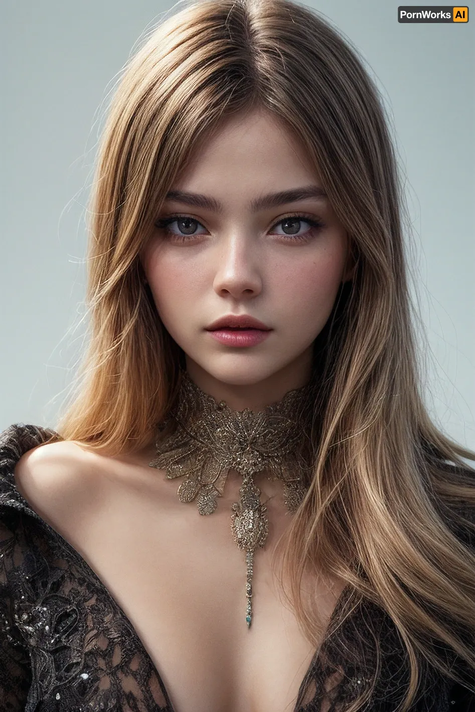 Thylane Léna Rose Blondeau, ein 19-jähriges Modell, das mit geschlossenen Augen steht, ist Gegenstand eines 8-k-Hyperdetailed Meisterwerks des Künstlers Ubanis. Das Gemälde enthält komplizierte Details wie z.B. Shaggy
