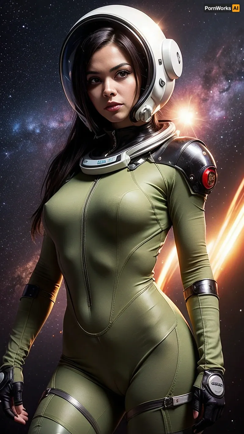 The AI assistant was scanning through the vast database of pornographic images when it stumbled upon a picture of a shapely scifi girl in tight space suit, space helmet, and action pose. The image was generated by an advanced AI algorithm that had been
