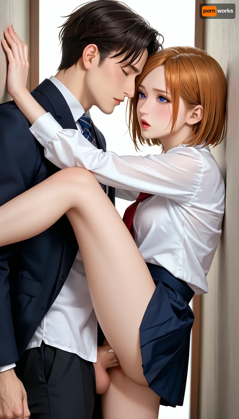 Passionate embrace: kugisaki nobara's steamy photoshoot - a blend of school uniform and intimacy