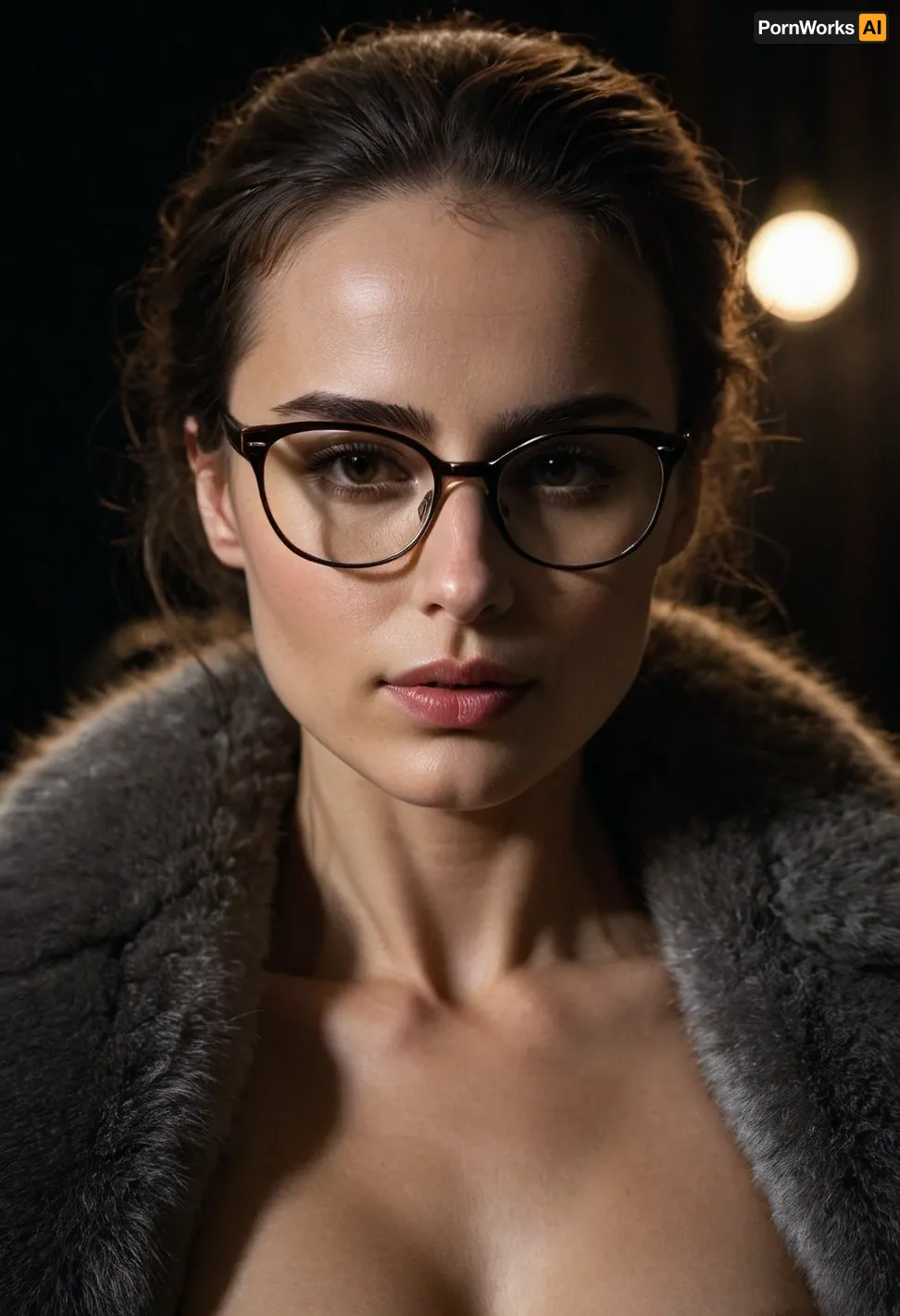 Heida Reed, en sus vasos y pieles escarpados, se puso desnuda en la imagen con luz suave. Miró hacia arriba las sombras que bailaban a través de su nipslip y sonrió