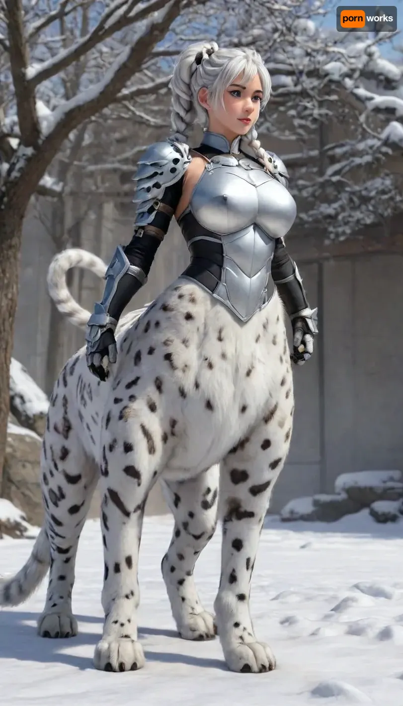 photorealistic, front view, Japanese, white hair, catgirl, snow leopard, cat lower body, massive paws, multiple snow leopard tails, cattaur, full body, armour, angelic, artiangel, Ranma21, a, girl, silver, extreme, long, braid, Rapunzel, high-waist, single, braided, ponytail, black, wanapi, fur, xuer, White, tiger, centaur, female, feline, body, paws, tail, up, from, below, side, <lora:milkers_v2:.5>, <lora:Ranma21_V1-step00001500:.4>, <lora:wanapi:1.5>, <lora:绪儿 猛虎下山 xuer White tiger:.8>, <lora:267360_training_data:2>, <lora:554328_training_data:.7>, <lora:centaurs_042_merge_sdxl:.4>